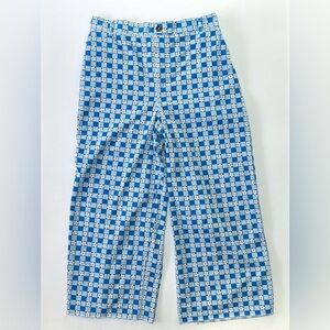 Wild fable pull on wide leg high rise pants retro blue white check with flowers